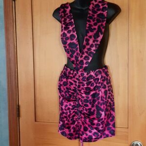 NWOT Echoine Summer Sleeveless Halter Mini Dress Leopard Print Backless Size S